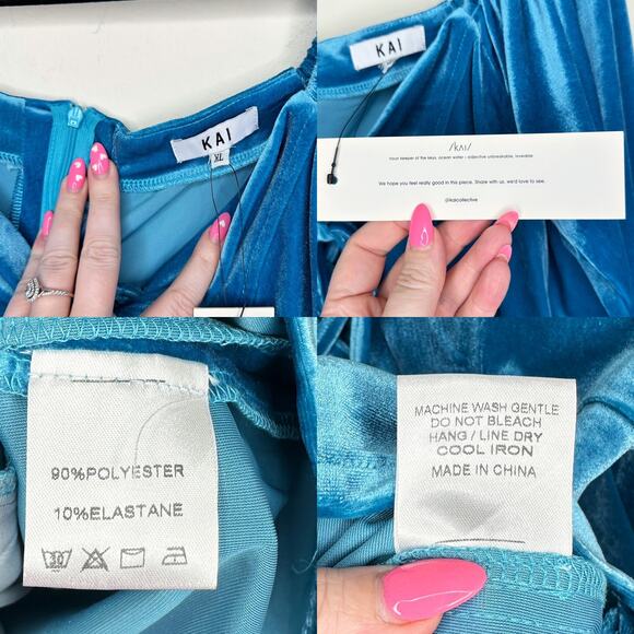 NWT KAI Collective Beebeeta Off Shoulder Turquoise Lace Up Velvet Mini Dress XL - Picture 12 of 16